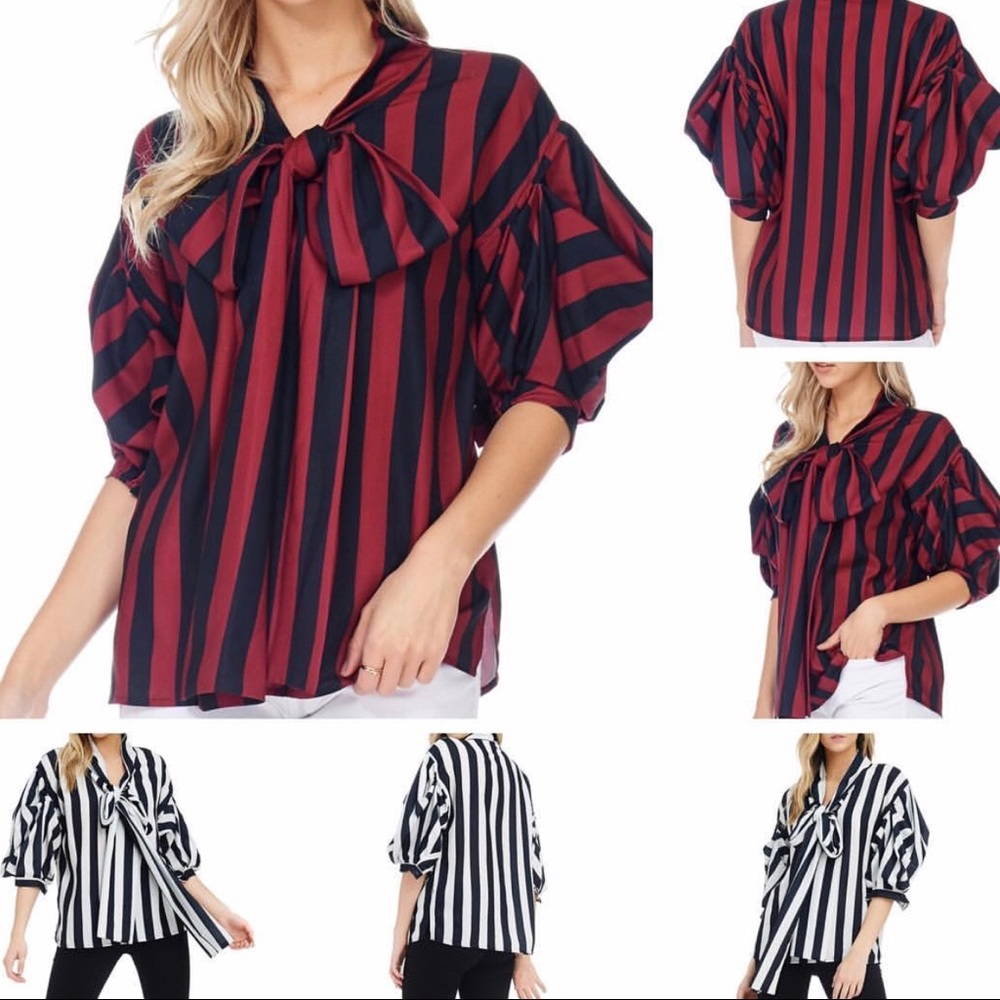 TOV Burgundy and Black Stripe Top